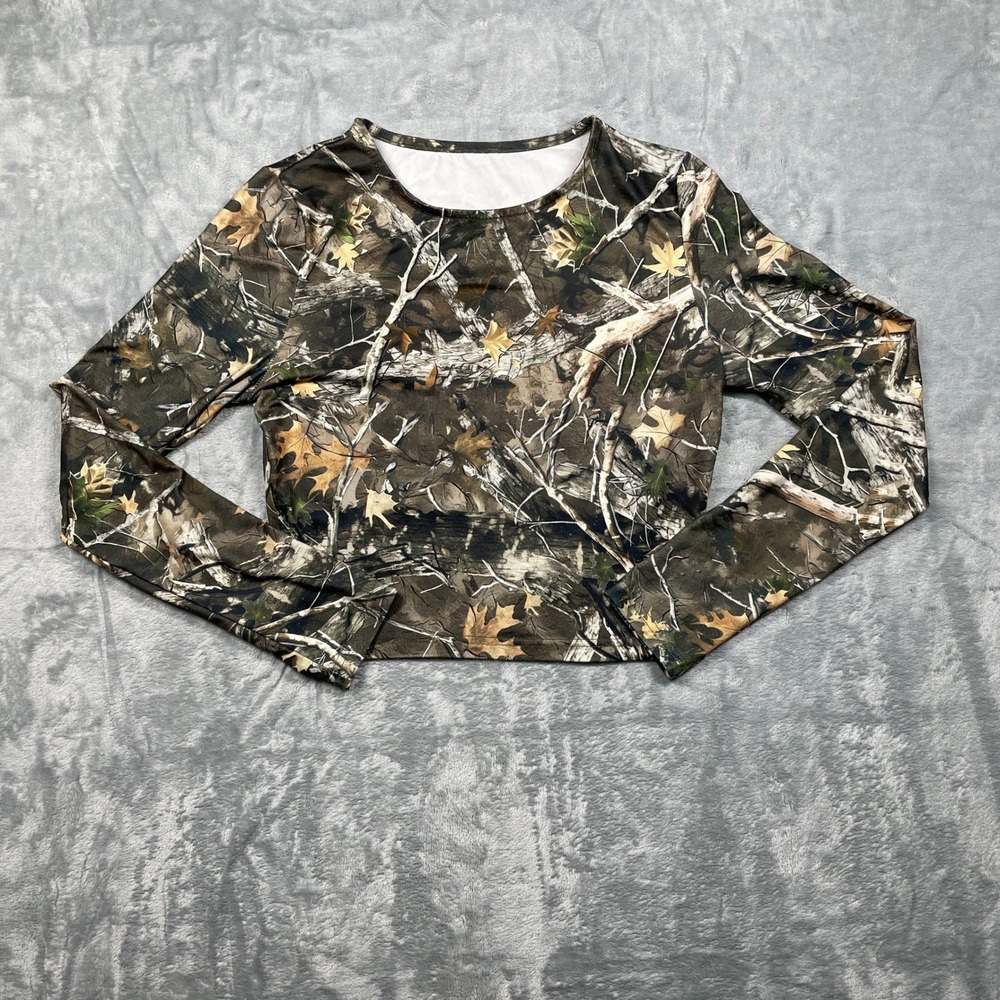 Camouflage Print Long Sleeve Crop Top Casual Outdoor Style Juniors Size‎ S
